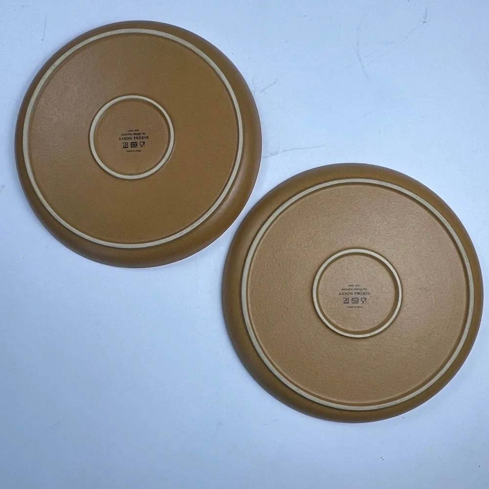 West Elm Aaron Probyn Dinner Plates Set 2 Gray Ochre Stoneware MidCentury Modern